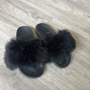 Furry black slides